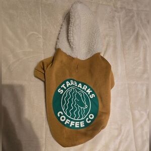 Starbarks Coffee Co Hooded Pet Sweater in Camel and White